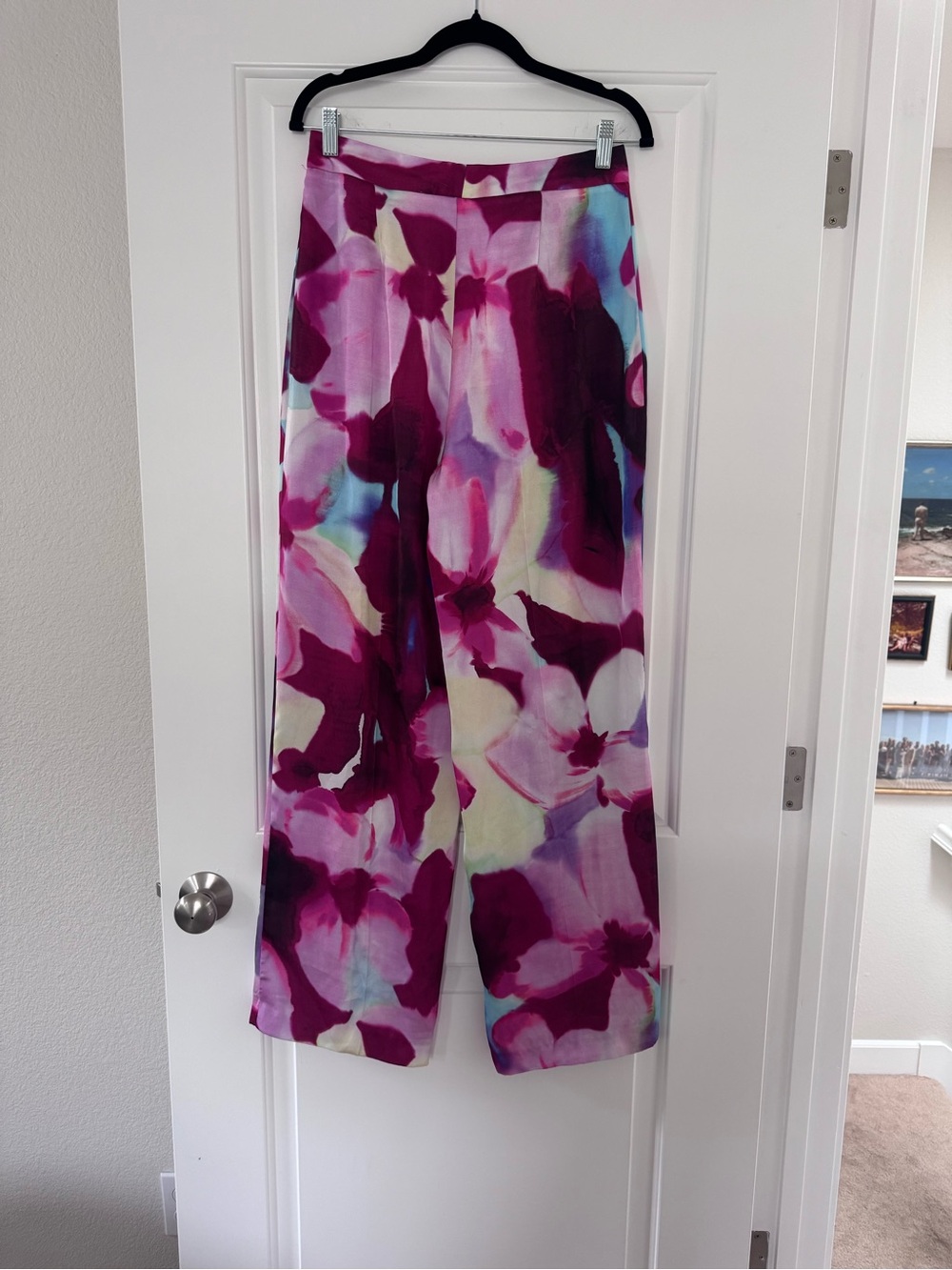 NWT Zara Printed High Waist Floral Pants with Satin Finish - Picture 5 of 5